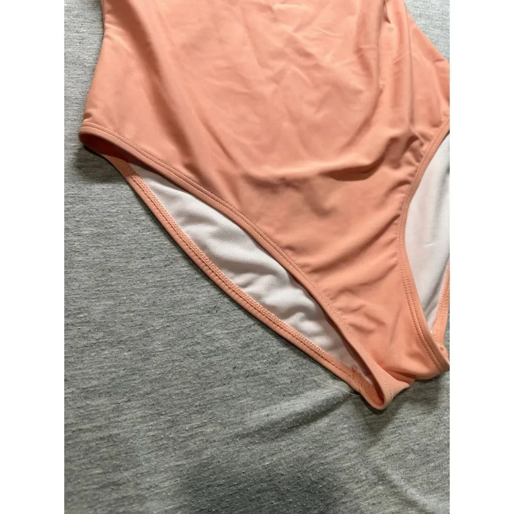 Nicole Miller Studio Scoop Back One Piece Swimsuit Womens Size M Peach Amber NEW
